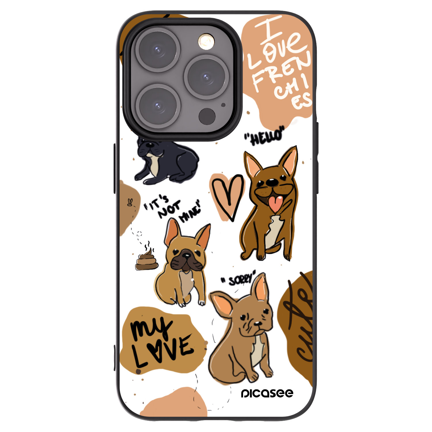 Picasee Μαύρη θήκη σιλικόνης για Apple iPhone 15 Pro - Frenchies
