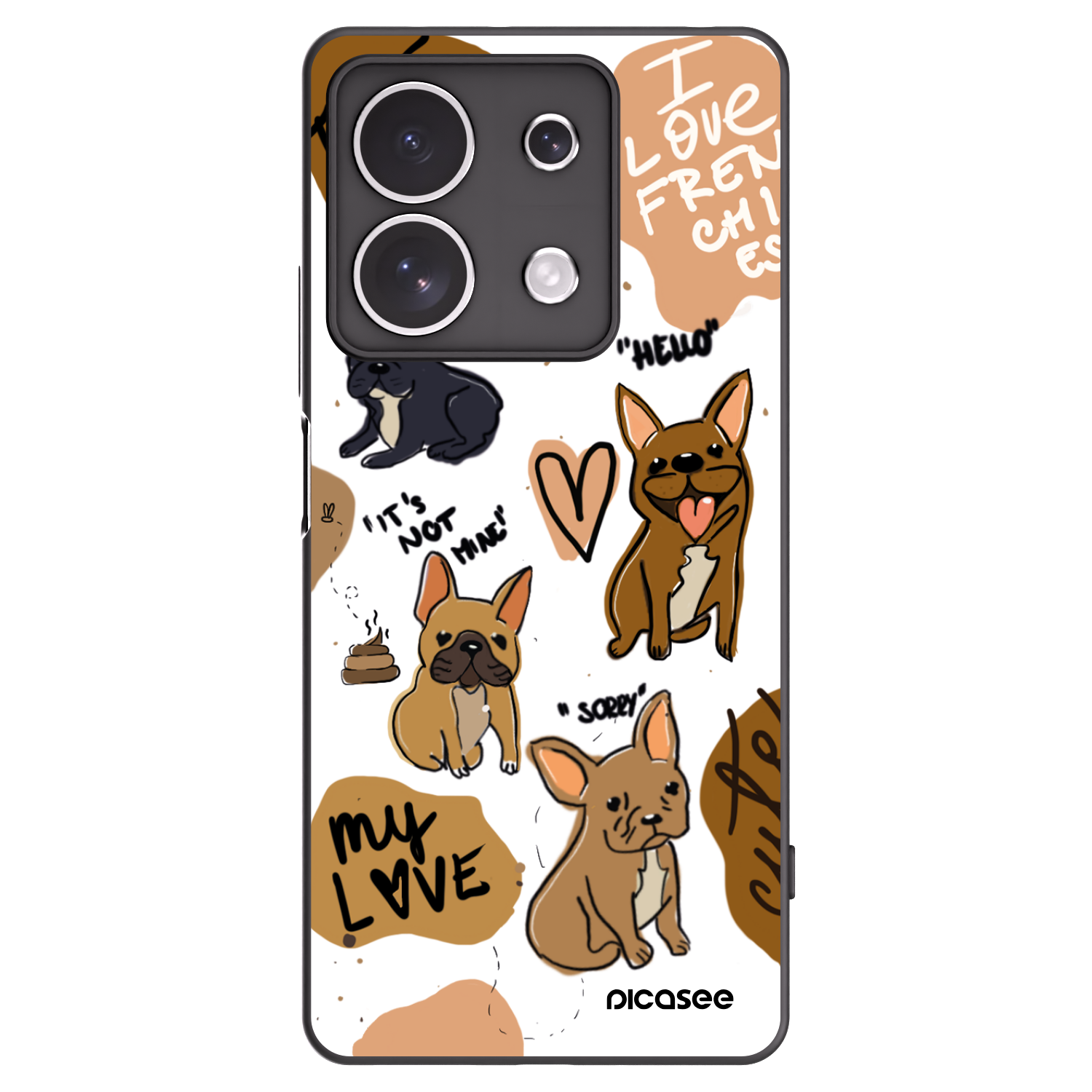 Picasee Μαύρη θήκη σιλικόνης για Xiaomi Redmi Note 13 4G - Frenchies