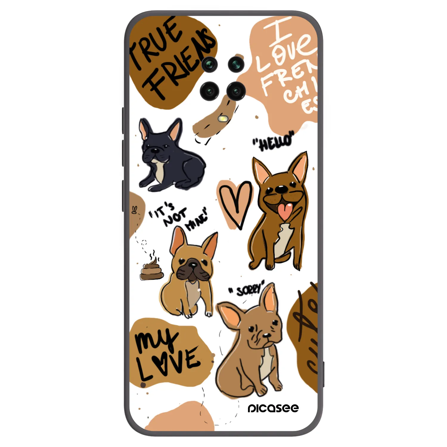 Picasee Μαύρη θήκη σιλικόνης για Xiaomi Redmi Note 9 Pro - Frenchies