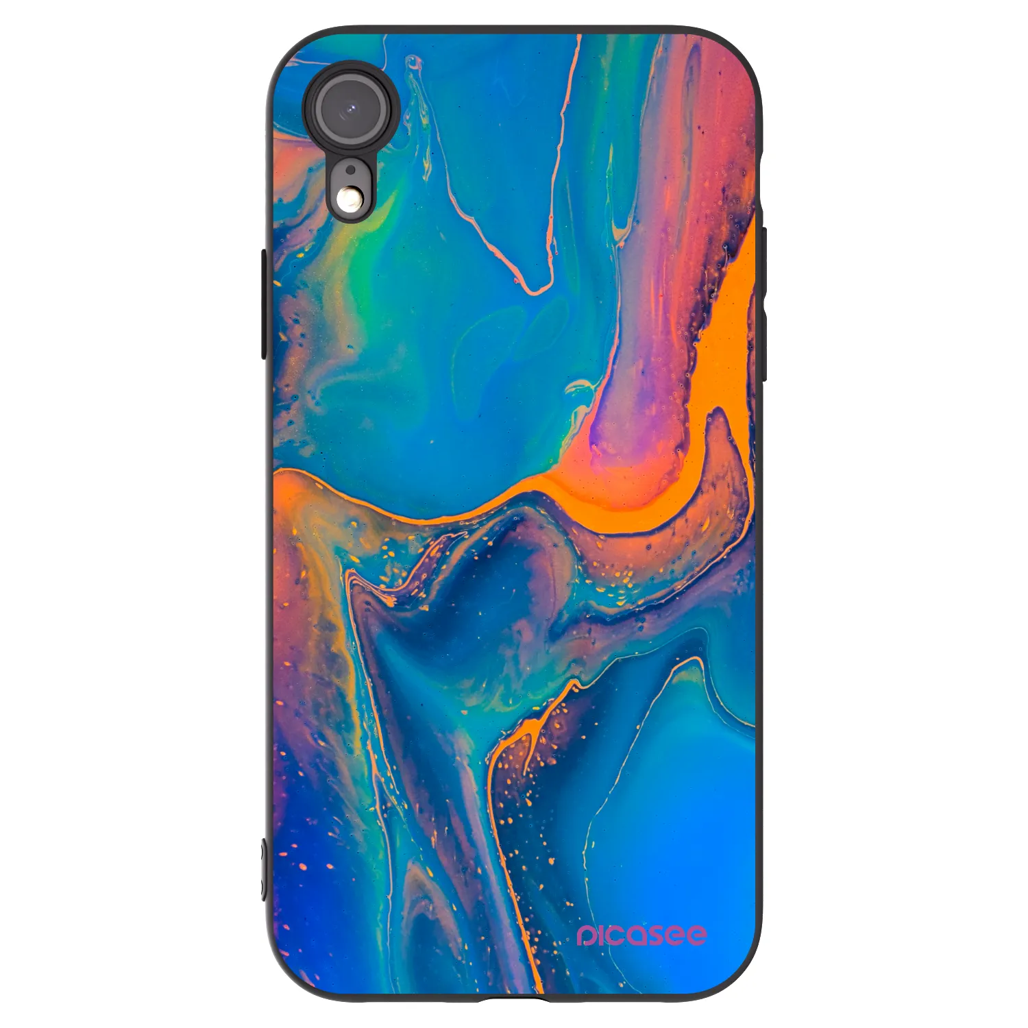 Picasee Μαύρη θήκη σιλικόνης για Apple iPhone XR - Rainbow