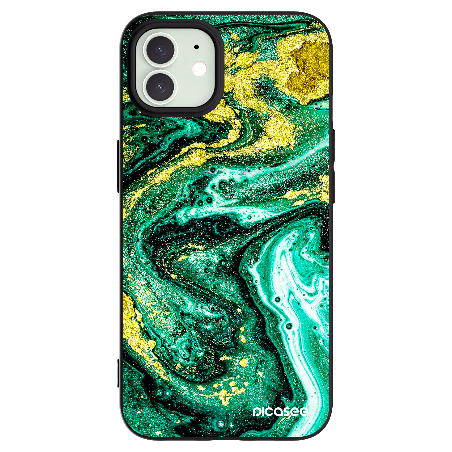 Picasee Μαύρη θήκη σιλικόνης για Apple iPhone 12 - Green Gold