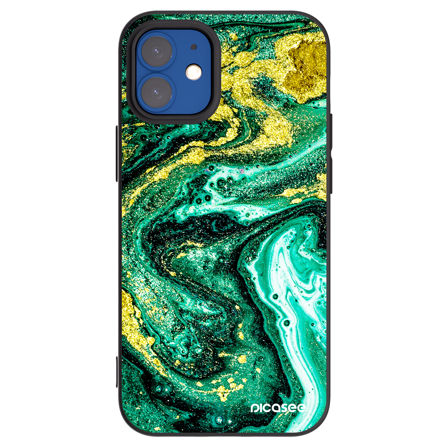 Picasee Μαύρη θήκη σιλικόνης για Apple iPhone 12 mini - Green Gold