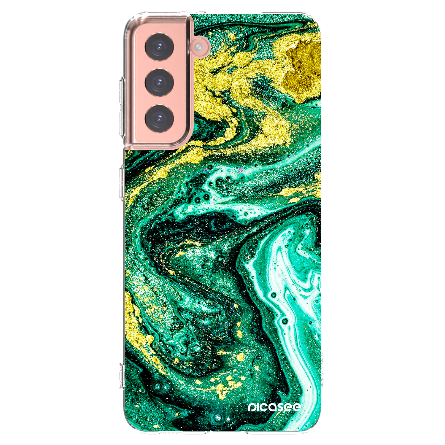 Picasee διαφανής θήκη σιλικόνης Samsung Galaxy S21 5G G991B - Green Gold