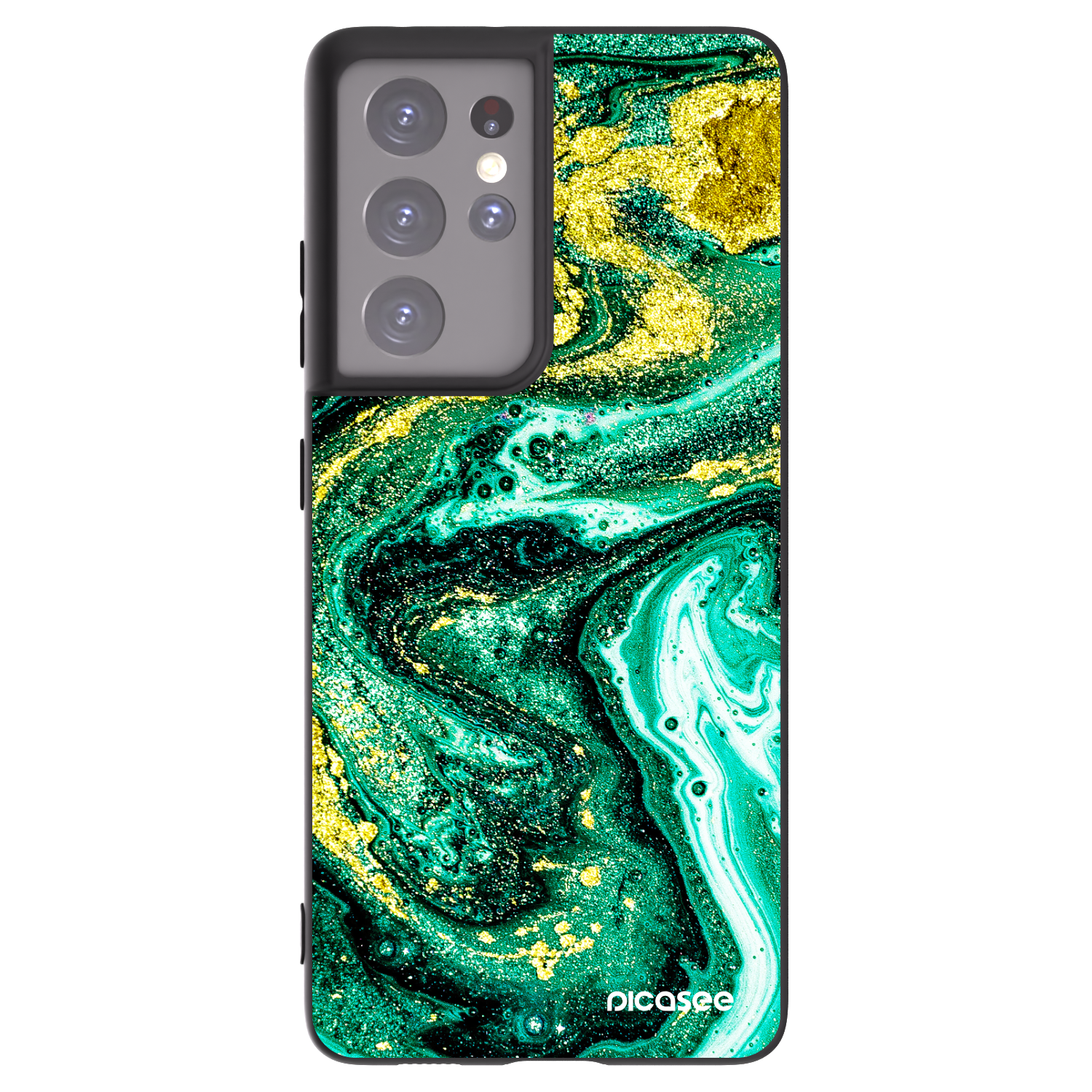 Picasee Μαύρη θήκη σιλικόνης για Samsung Galaxy S21 Ultra 5G G998B - Green Gold