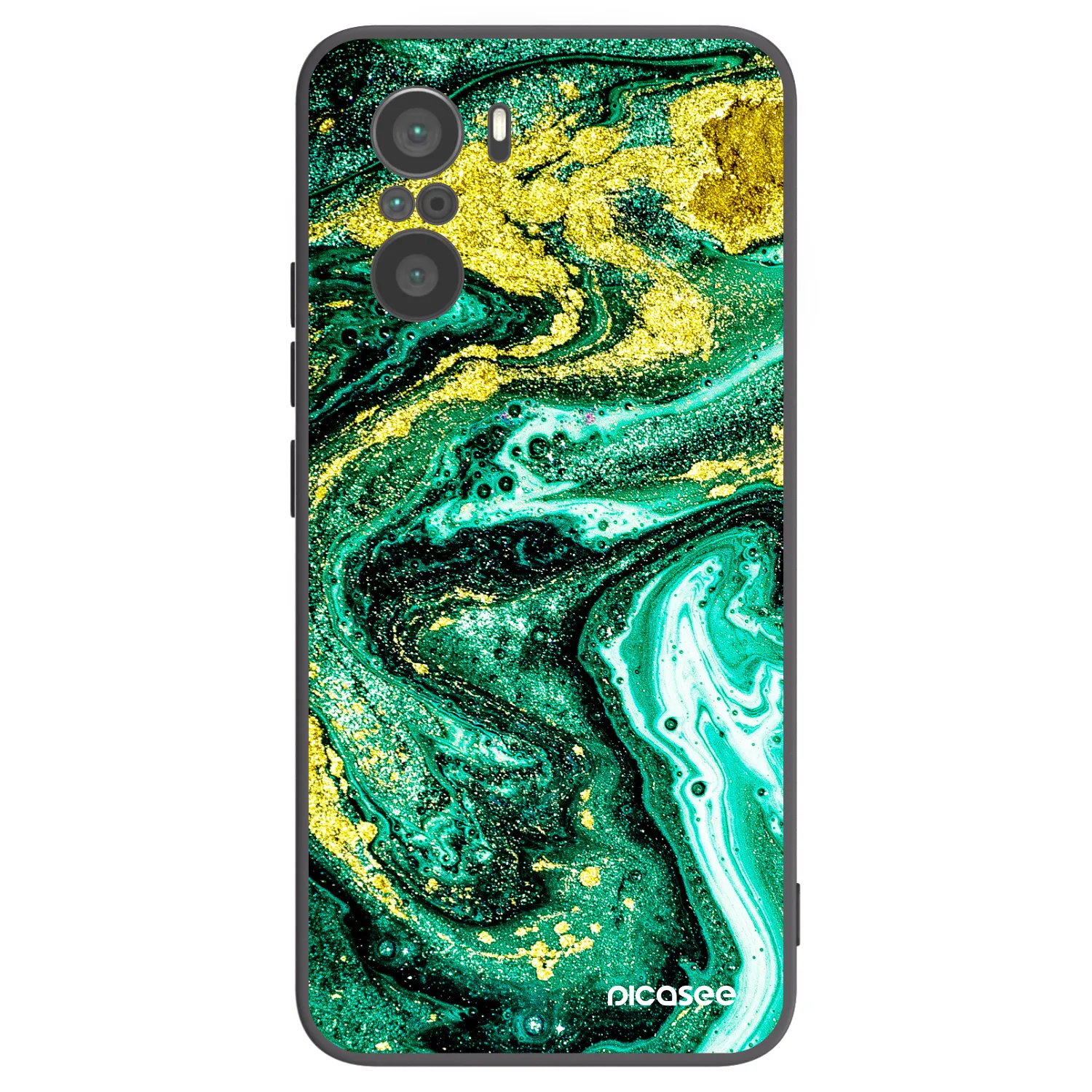 Picasee Μαύρη θήκη σιλικόνης για Xiaomi Poco F3 - Green Gold