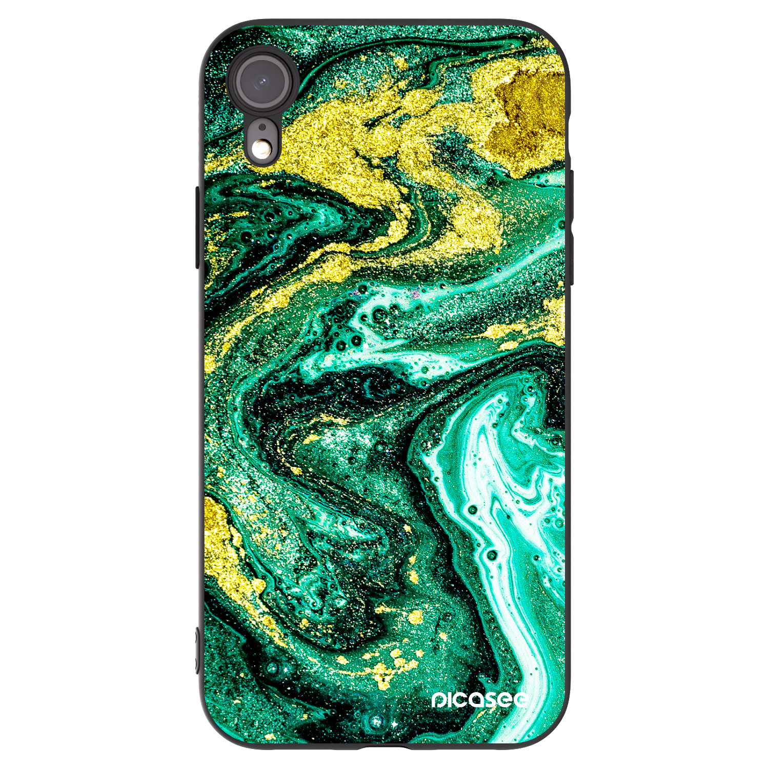 Picasee Μαύρη θήκη σιλικόνης για Apple iPhone XR - Green Gold