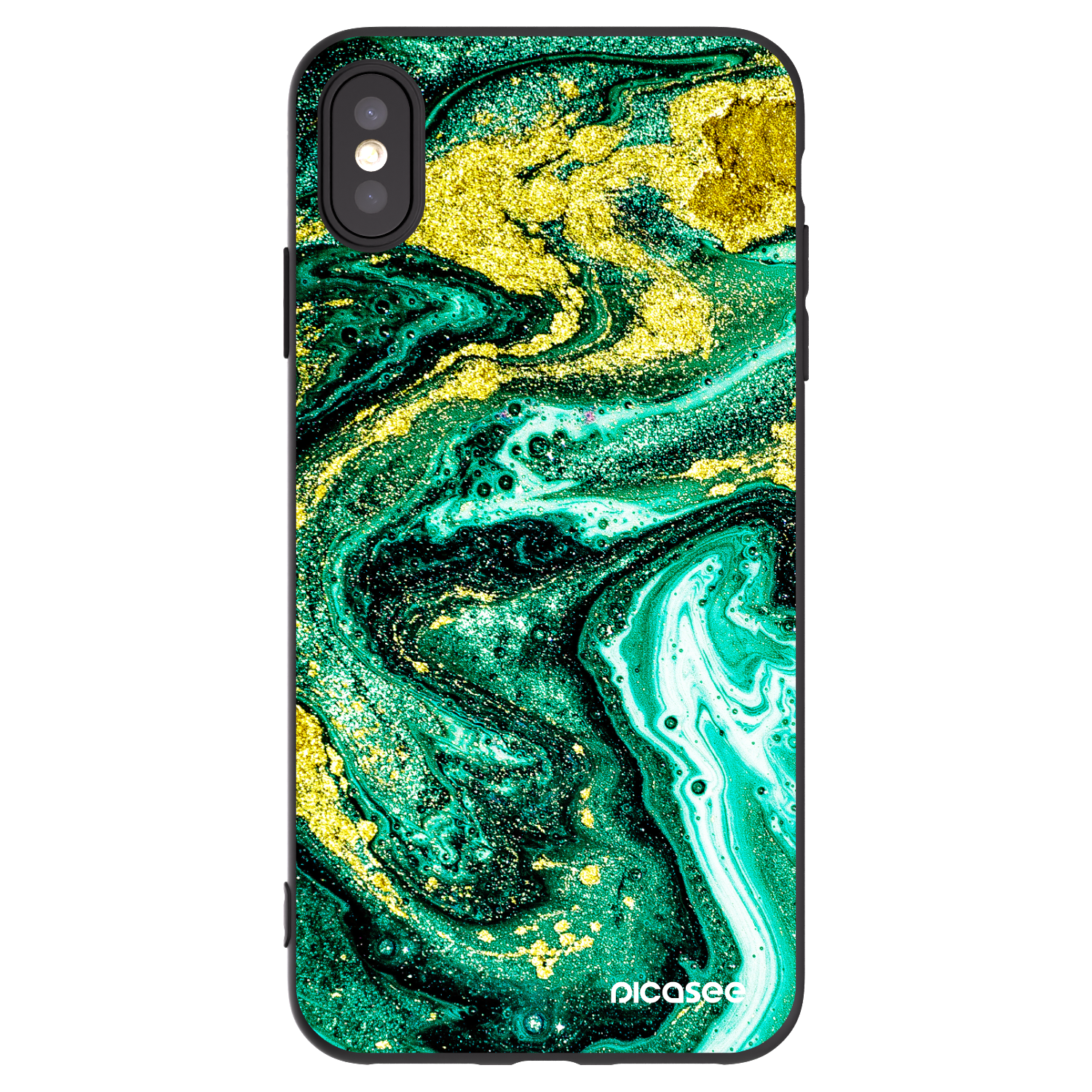 Picasee Μαύρη θήκη σιλικόνης για Apple iPhone XS Max - Green Gold