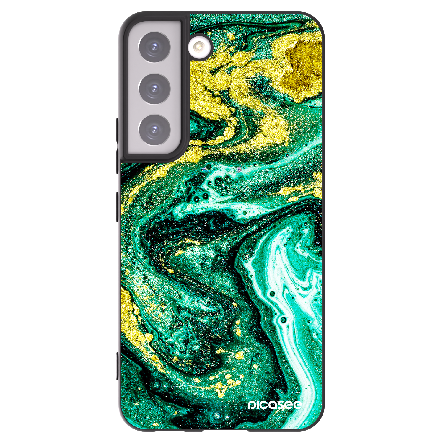 Picasee Μαύρη θήκη σιλικόνης για Samsung Galaxy S22 5G - Green Gold