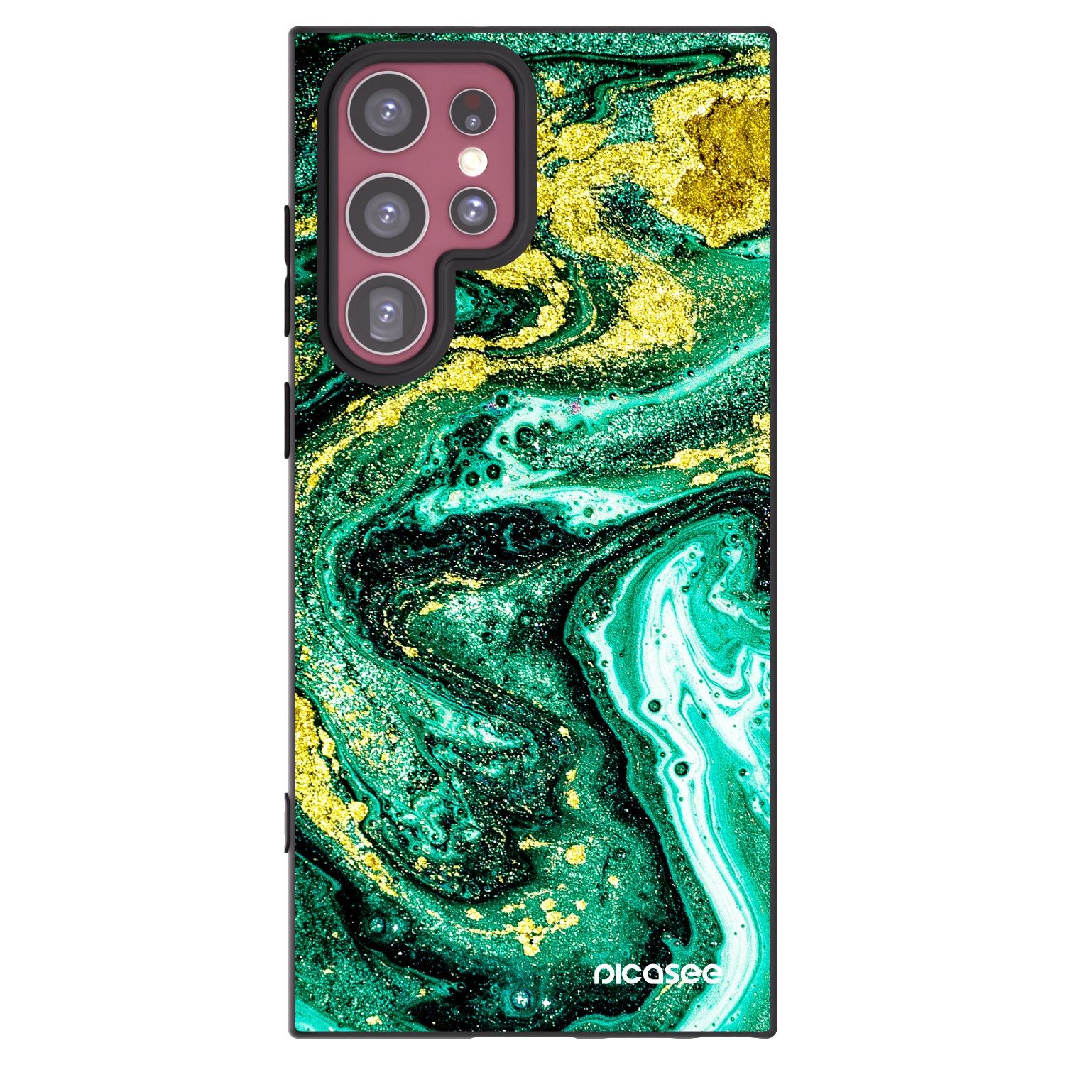 Picasee Μαύρη θήκη σιλικόνης για Samsung Galaxy S22 Ultra 5G - Green Gold