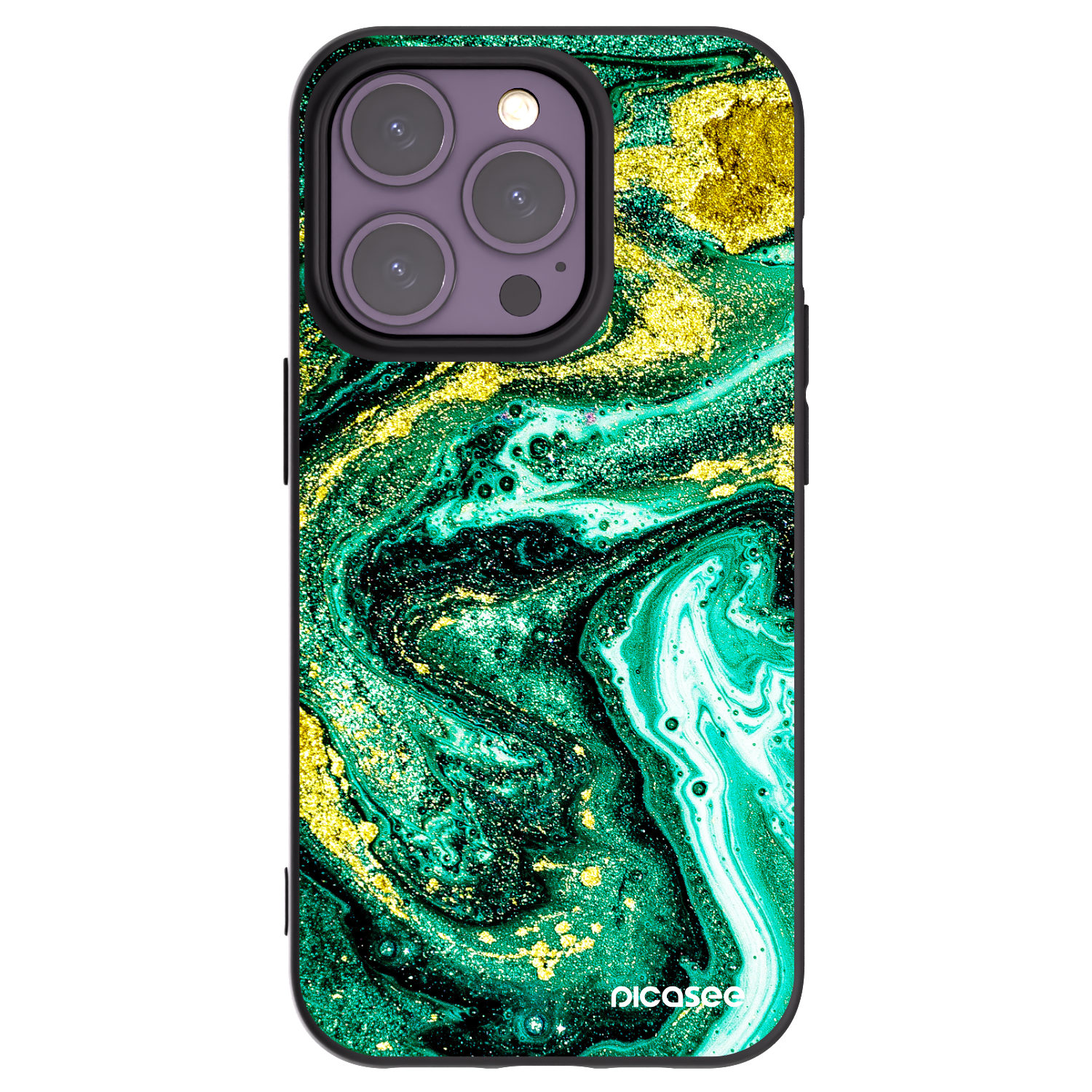 Picasee Μαύρη θήκη σιλικόνης για Apple iPhone 14 Pro - Green Gold