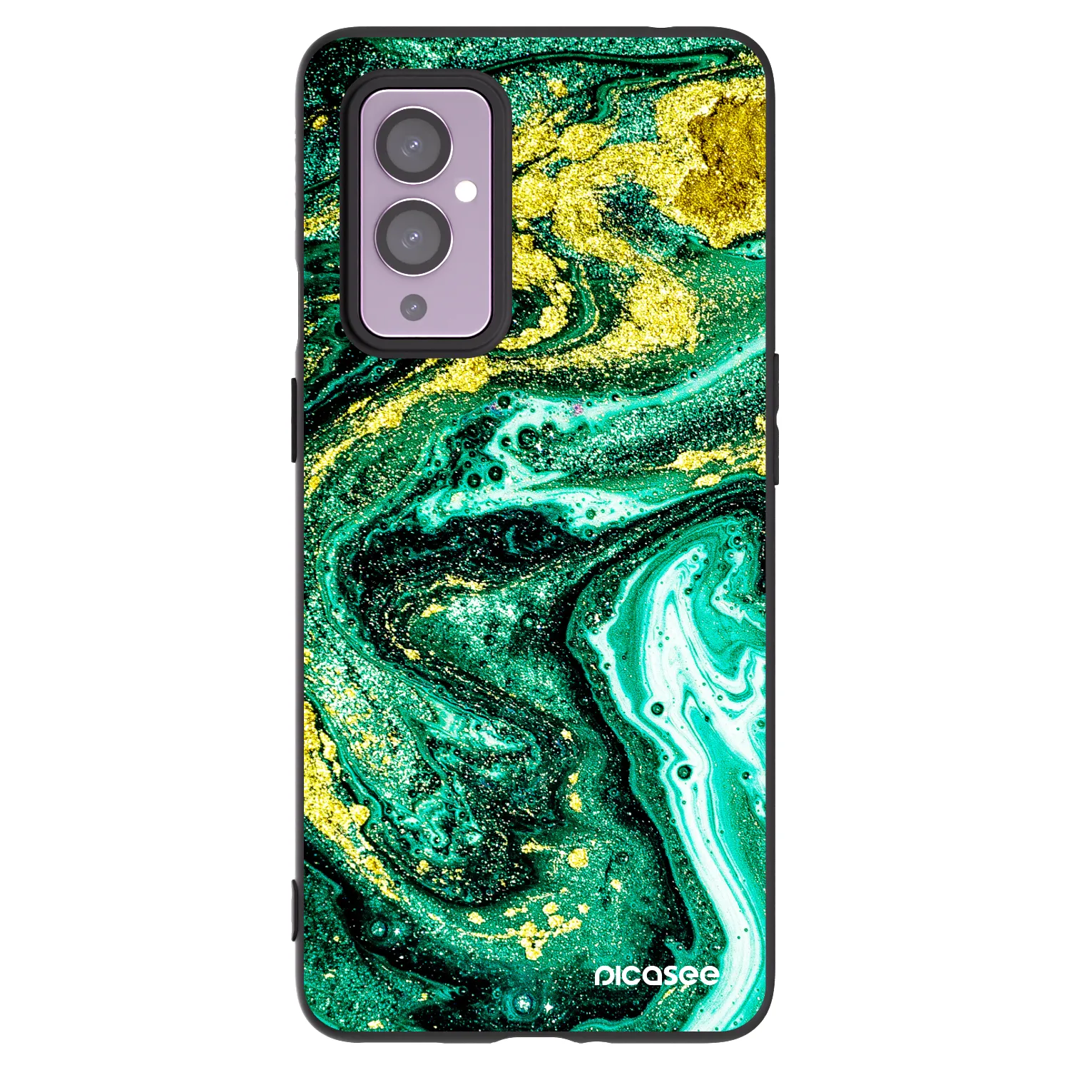 Picasee Μαύρη θήκη σιλικόνης για OnePlus 9 - Green Gold
