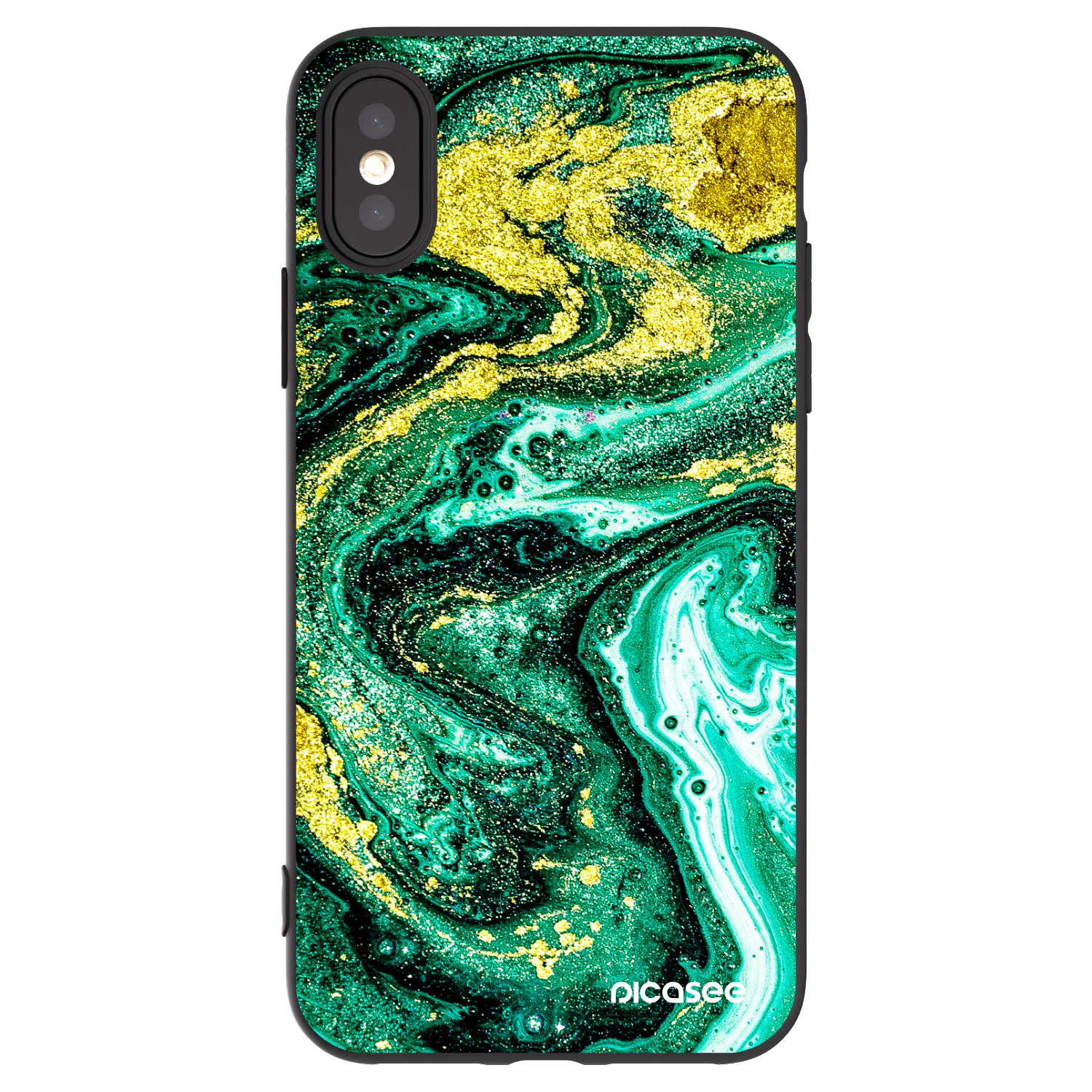 Picasee Μαύρη θήκη σιλικόνης για Apple iPhone X/XS - Green Gold