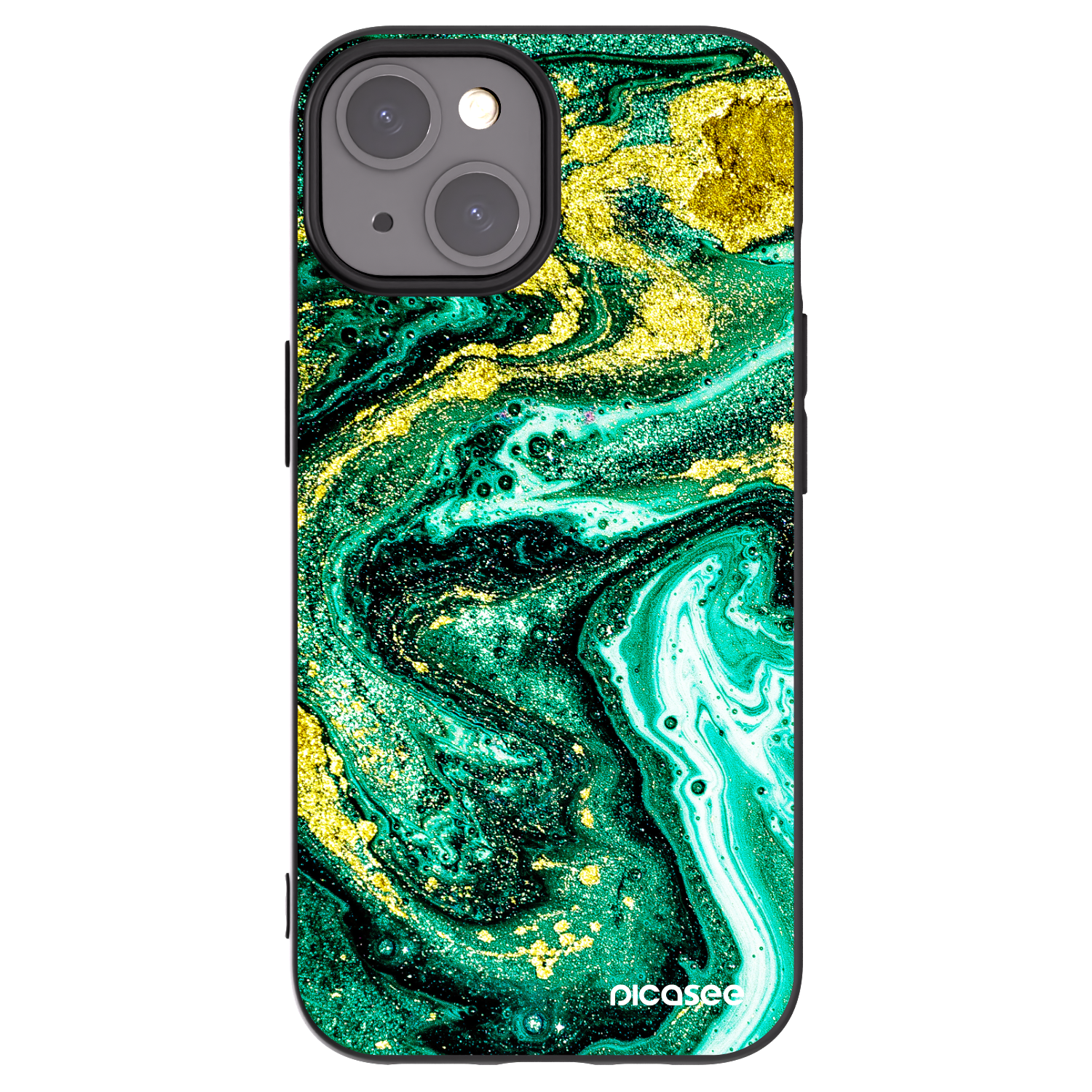 Picasee Μαύρη θήκη σιλικόνης για Apple iPhone 15 - Green Gold