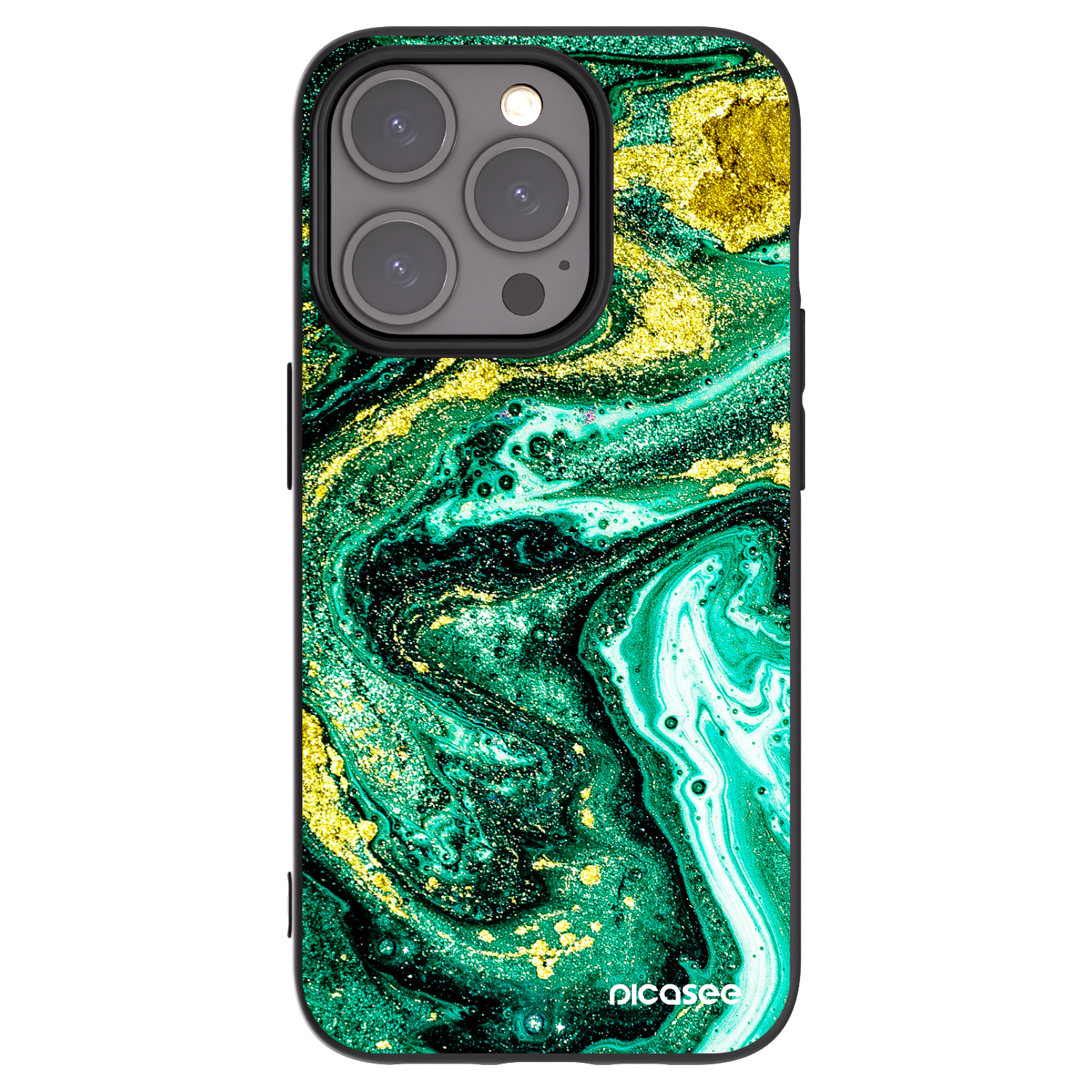 Picasee Μαύρη θήκη σιλικόνης για Apple iPhone 15 Pro - Green Gold