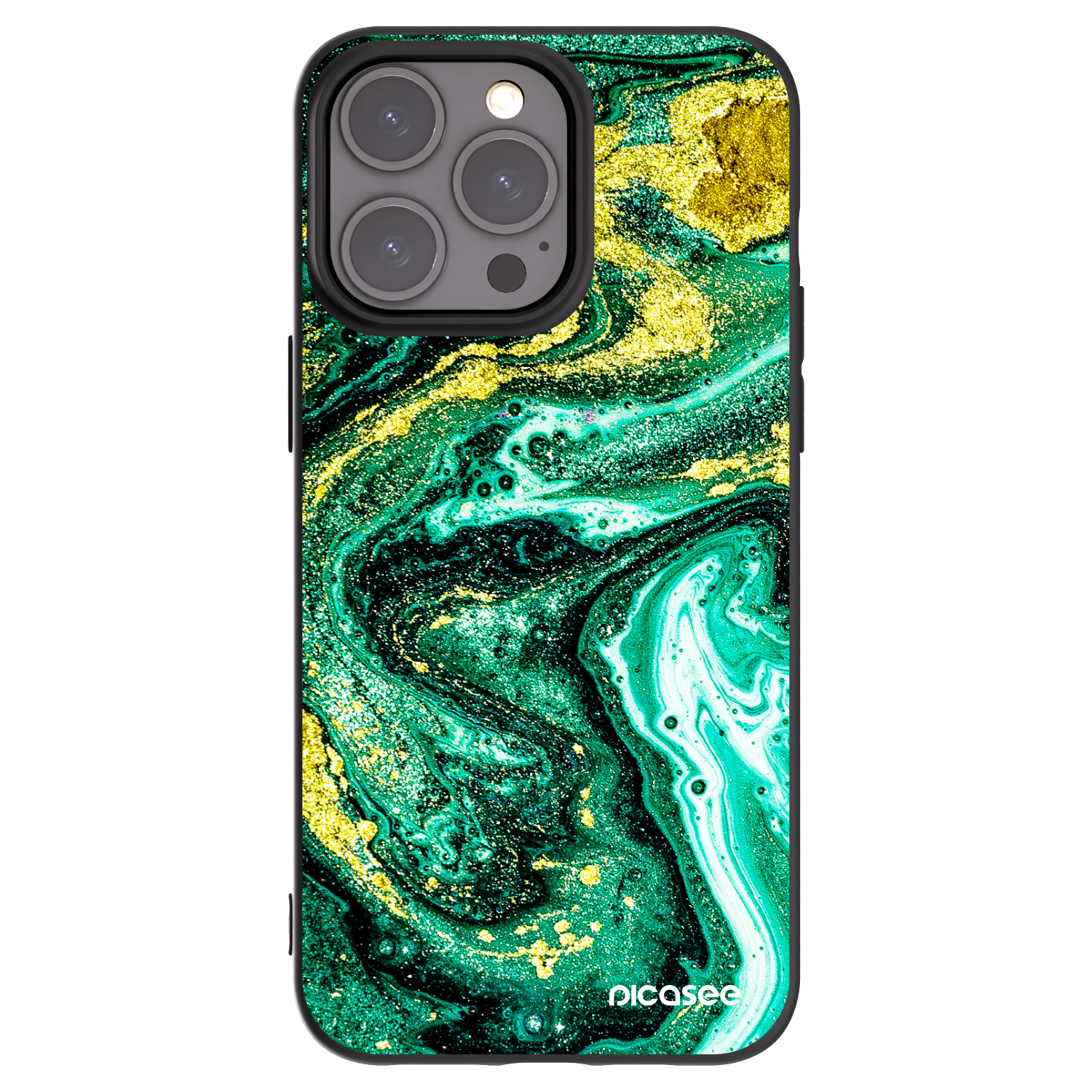 Picasee Μαύρη θήκη σιλικόνης για Apple iPhone 15 Pro Max - Green Gold