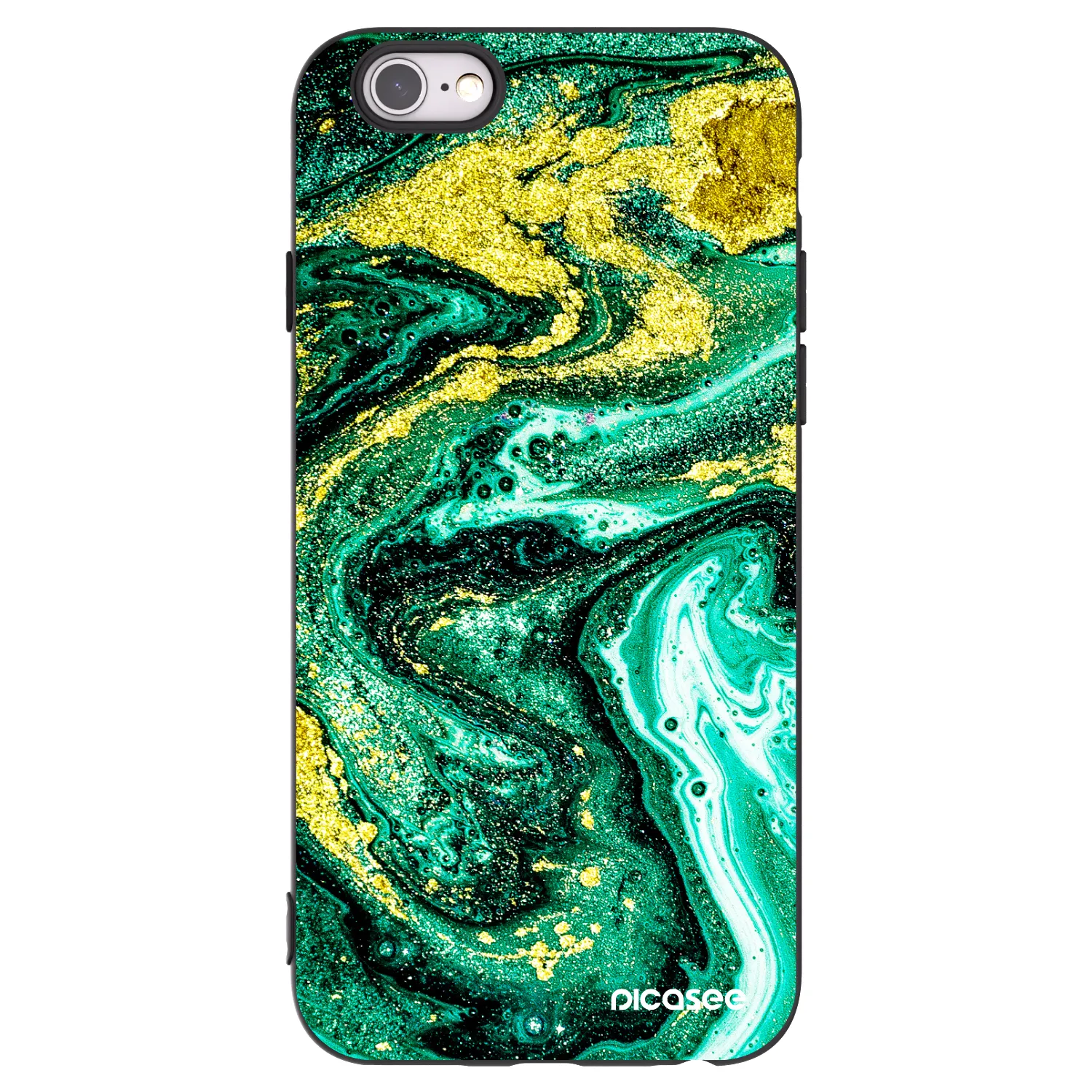Picasee Μαύρη θήκη σιλικόνης για Apple iPhone 6/6S - Green Gold