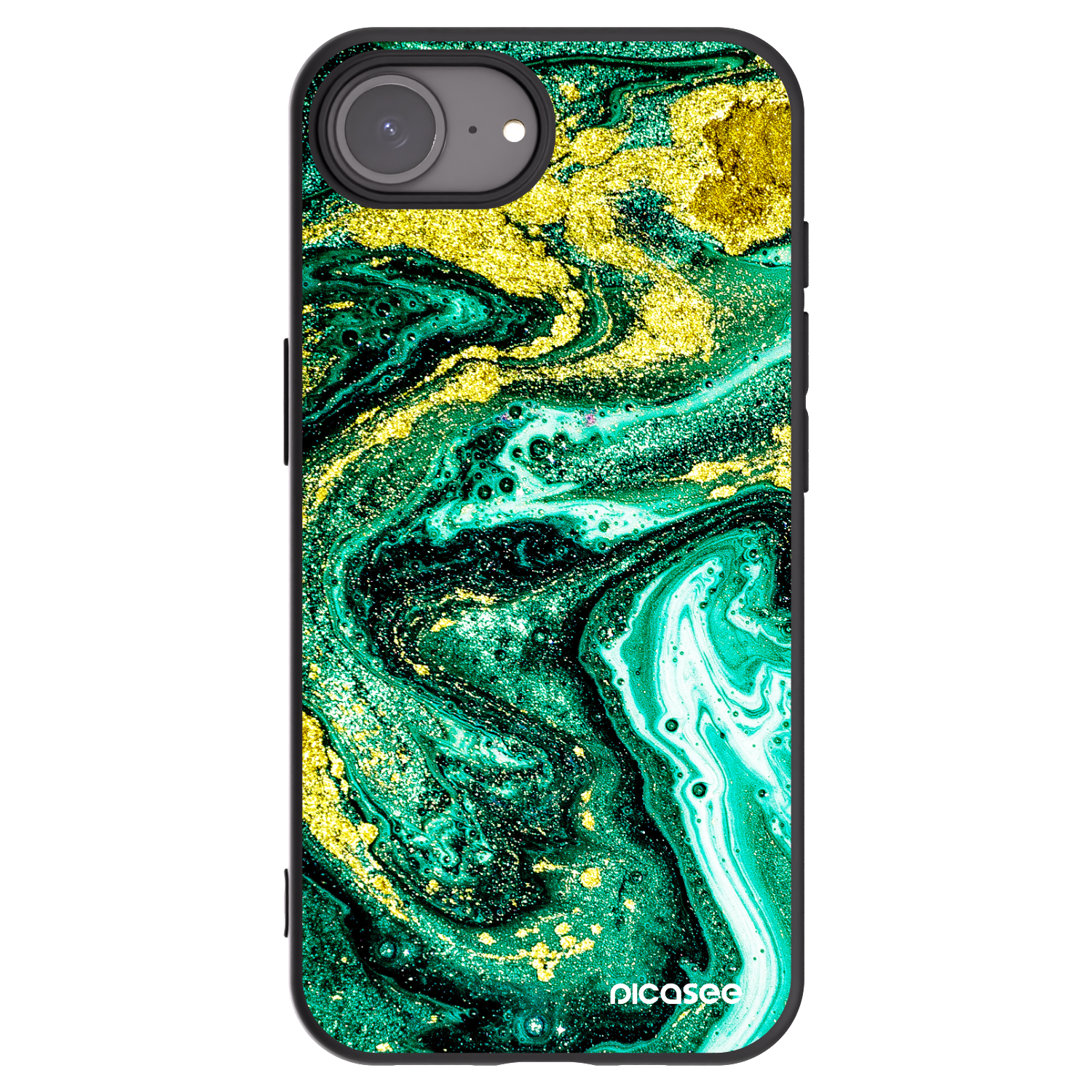 Picasee Μαύρη θήκη σιλικόνης για Apple iPhone 16e - Green Gold