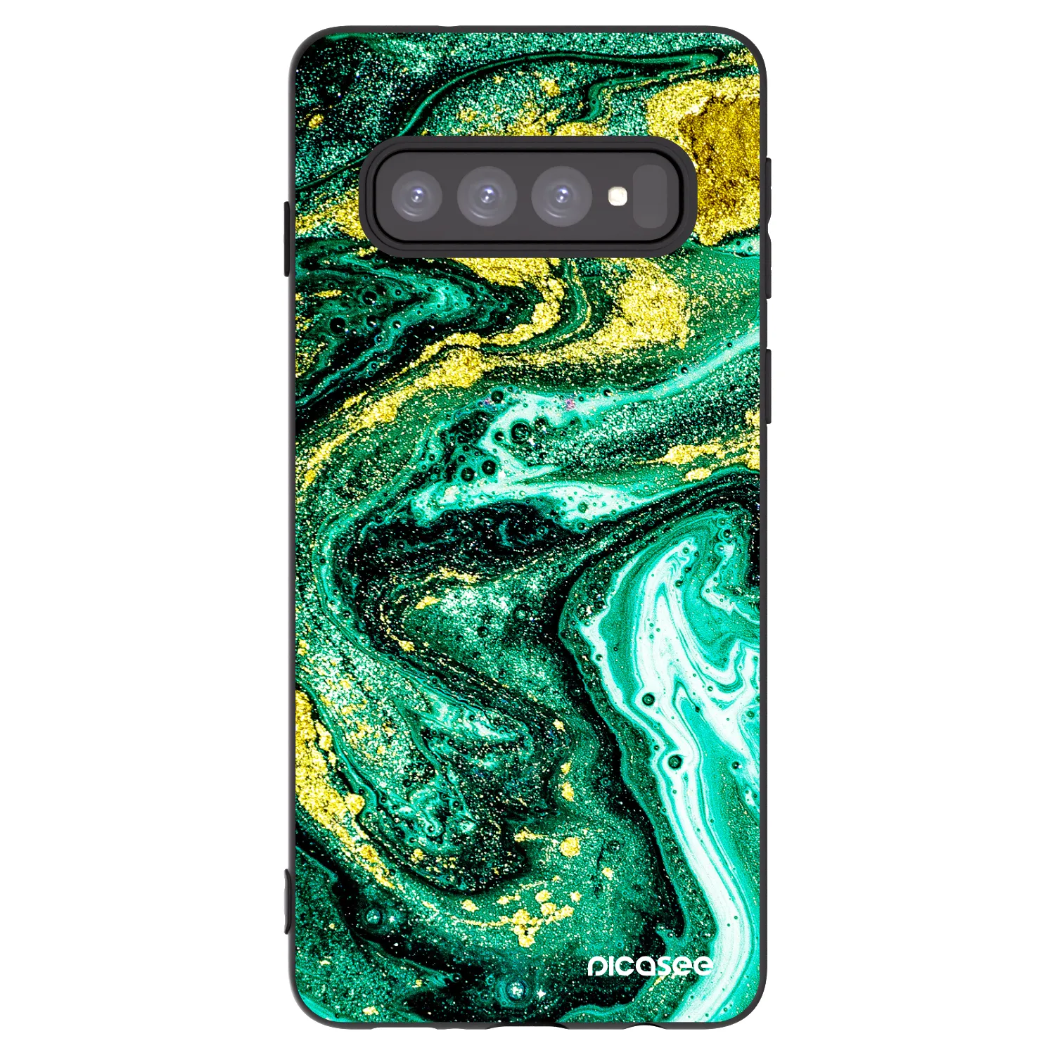 Picasee Μαύρη θήκη σιλικόνης για Samsung Galaxy S10 G973 - Green Gold