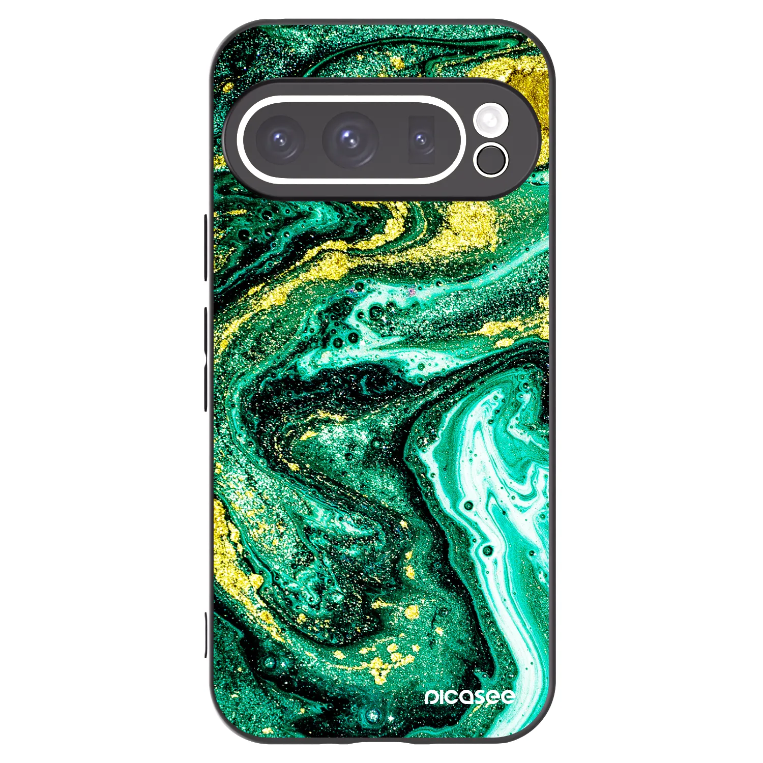 Picasee Μαύρη θήκη σιλικόνης για Google Pixel 9 Pro - Green Gold