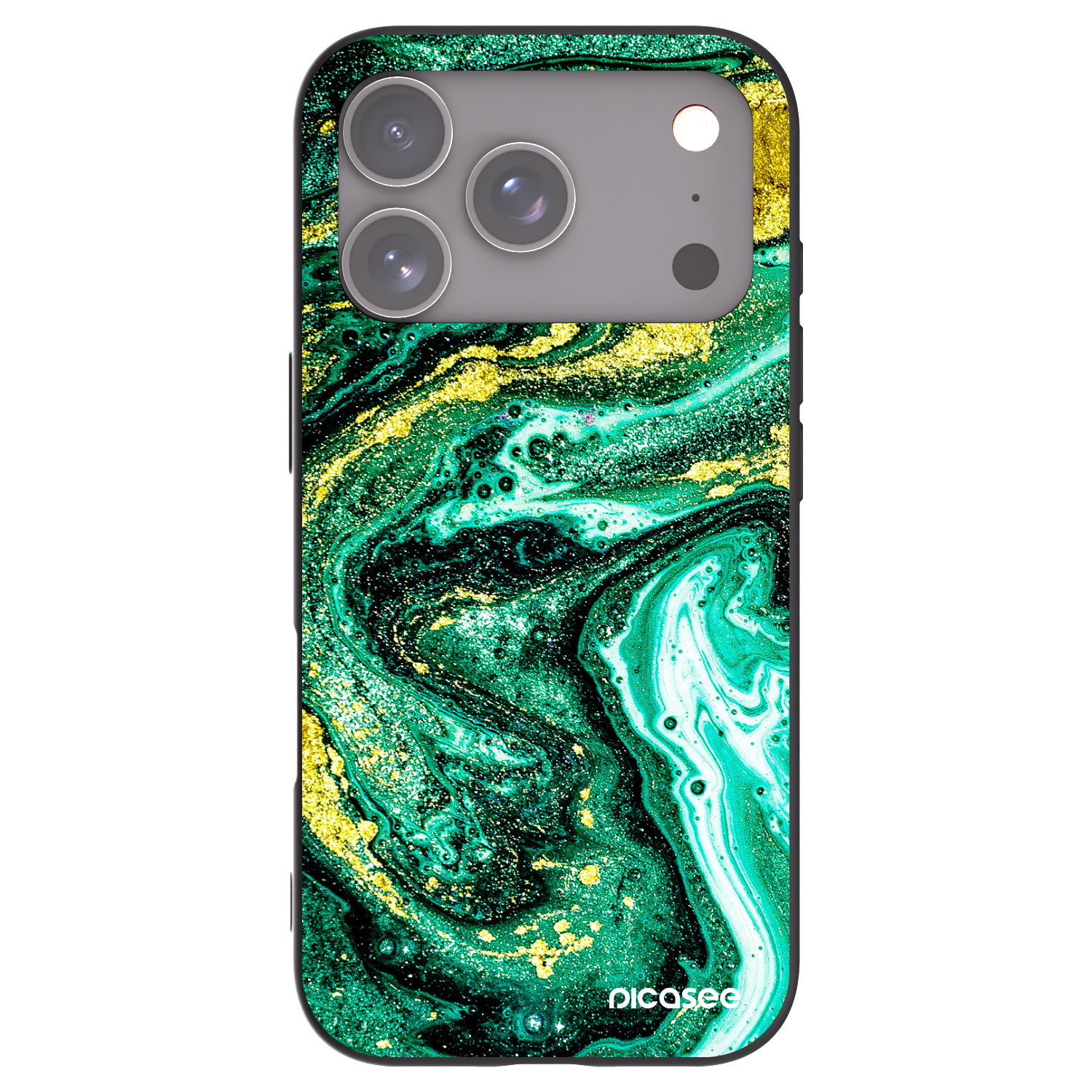 Picasee Μαύρη θήκη σιλικόνης για Apple iPhone 17 Pro - Green Gold