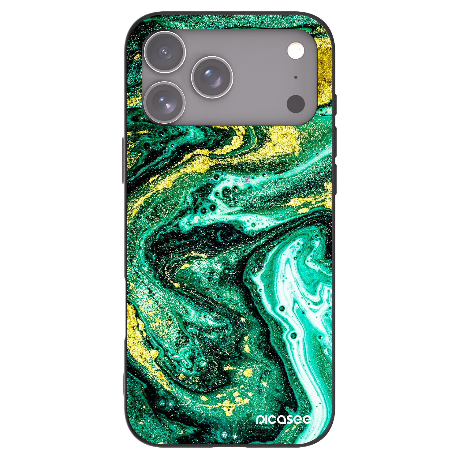 Picasee Μαύρη θήκη σιλικόνης για Apple iPhone 17 Pro Max - Green Gold