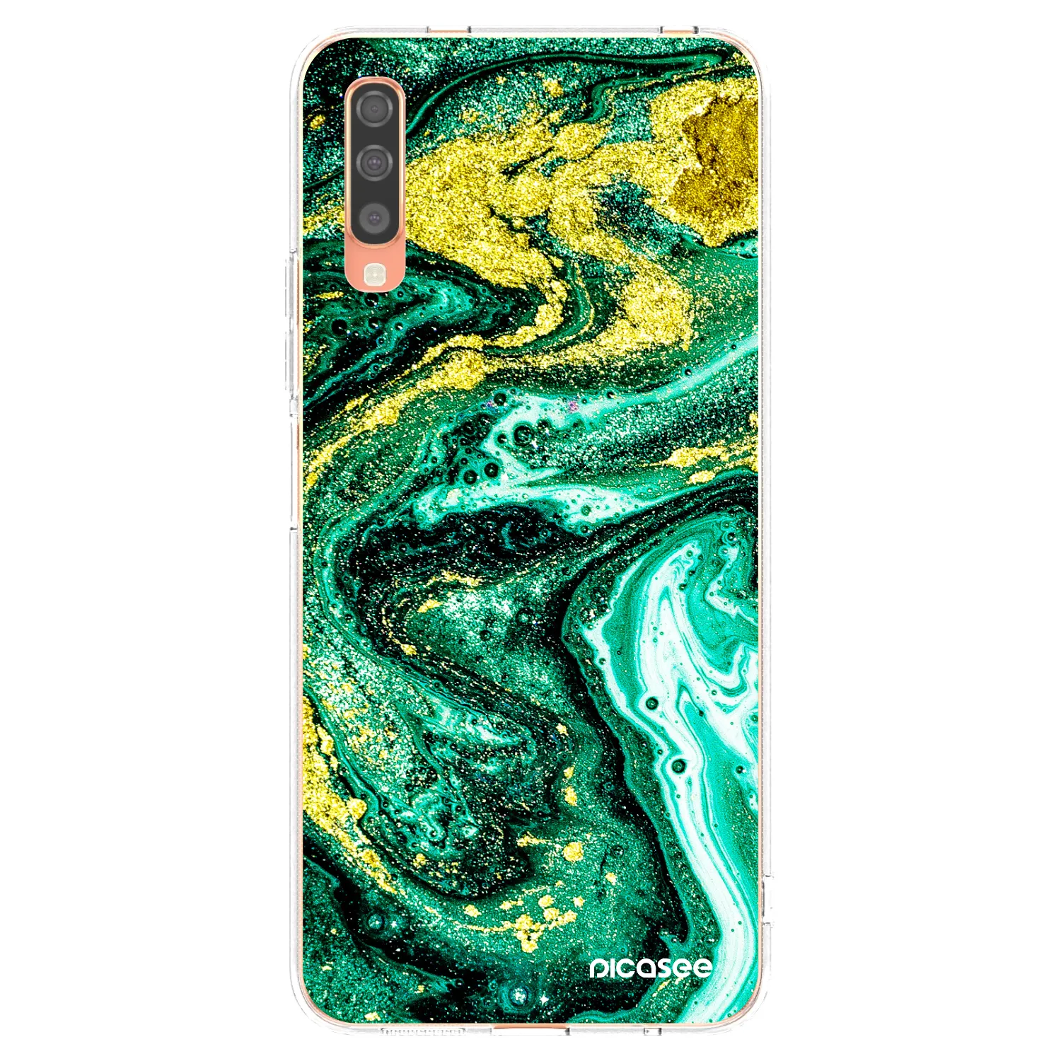Picasee διαφανής θήκη σιλικόνης Samsung Galaxy A70 A705F - Green Gold