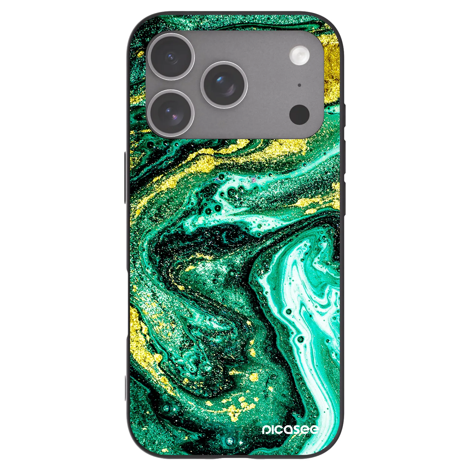Picasee Μαύρη θήκη σιλικόνης για Apple iPhone 18 Pro - Green Gold
