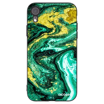 Picasee Μαύρη θήκη σιλικόνης για Apple iPhone XR - Green Gold