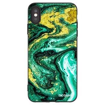 Picasee Μαύρη θήκη σιλικόνης για Apple iPhone XS Max - Green Gold