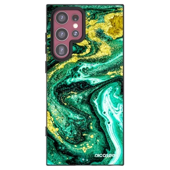 Picasee Μαύρη θήκη σιλικόνης για Samsung Galaxy S22 Ultra 5G - Green Gold