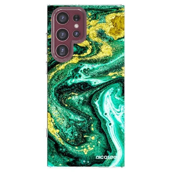 Picasee διαφανής θήκη σιλικόνης Samsung Galaxy S22 Ultra 5G - Green Gold