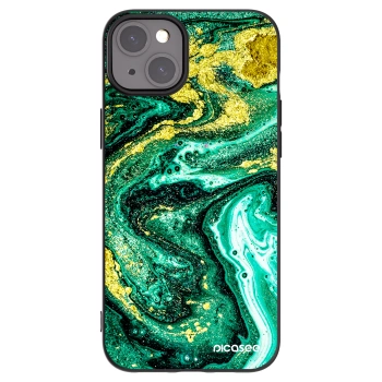 Picasee Μαύρη θήκη σιλικόνης για Apple iPhone 15 Plus - Green Gold