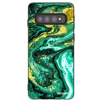 Picasee Μαύρη θήκη σιλικόνης για Samsung Galaxy S10 G973 - Green Gold