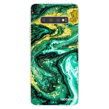 Picasee διαφανής θήκη σιλικόνης Samsung Galaxy S10 Plus G975 - Green Gold