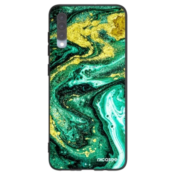 Picasee Μαύρη θήκη σιλικόνης για Samsung Galaxy A70 A705F - Green Gold