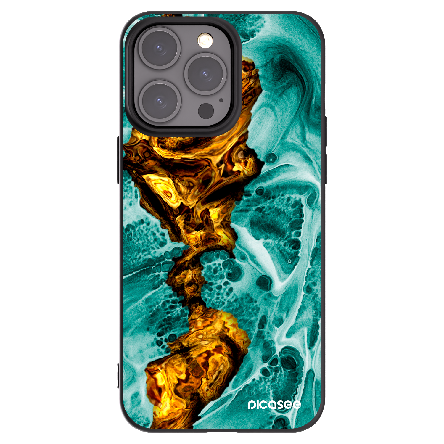 Picasee Μαύρη θήκη σιλικόνης για Apple iPhone 15 Pro Max - Goldsky