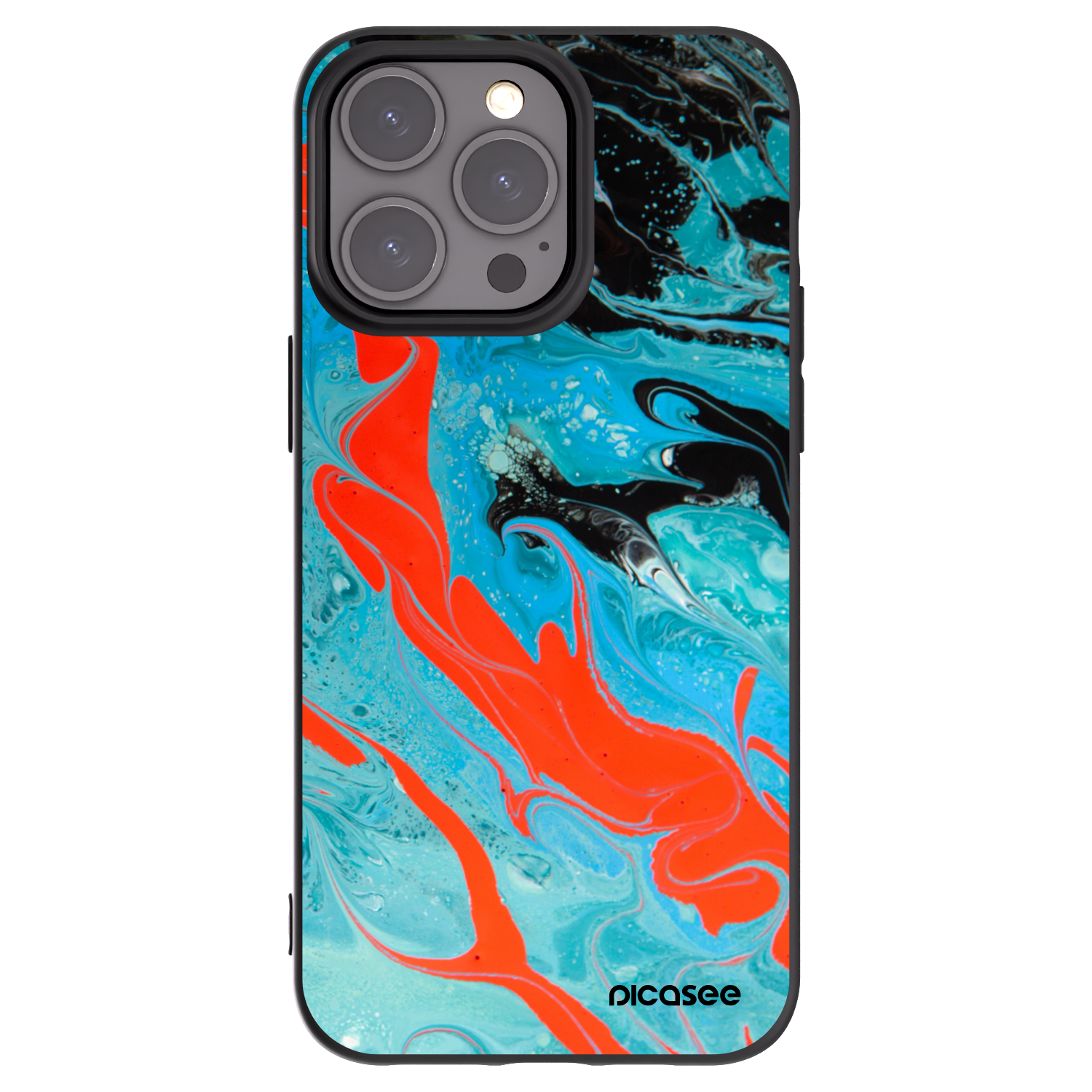 Picasee Μαύρη θήκη σιλικόνης για Apple iPhone 15 Pro Max - Blue Magma