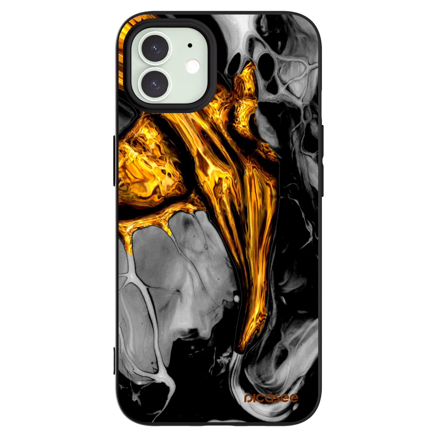 Picasee Μαύρη θήκη σιλικόνης για Apple iPhone 12 - Black Gold