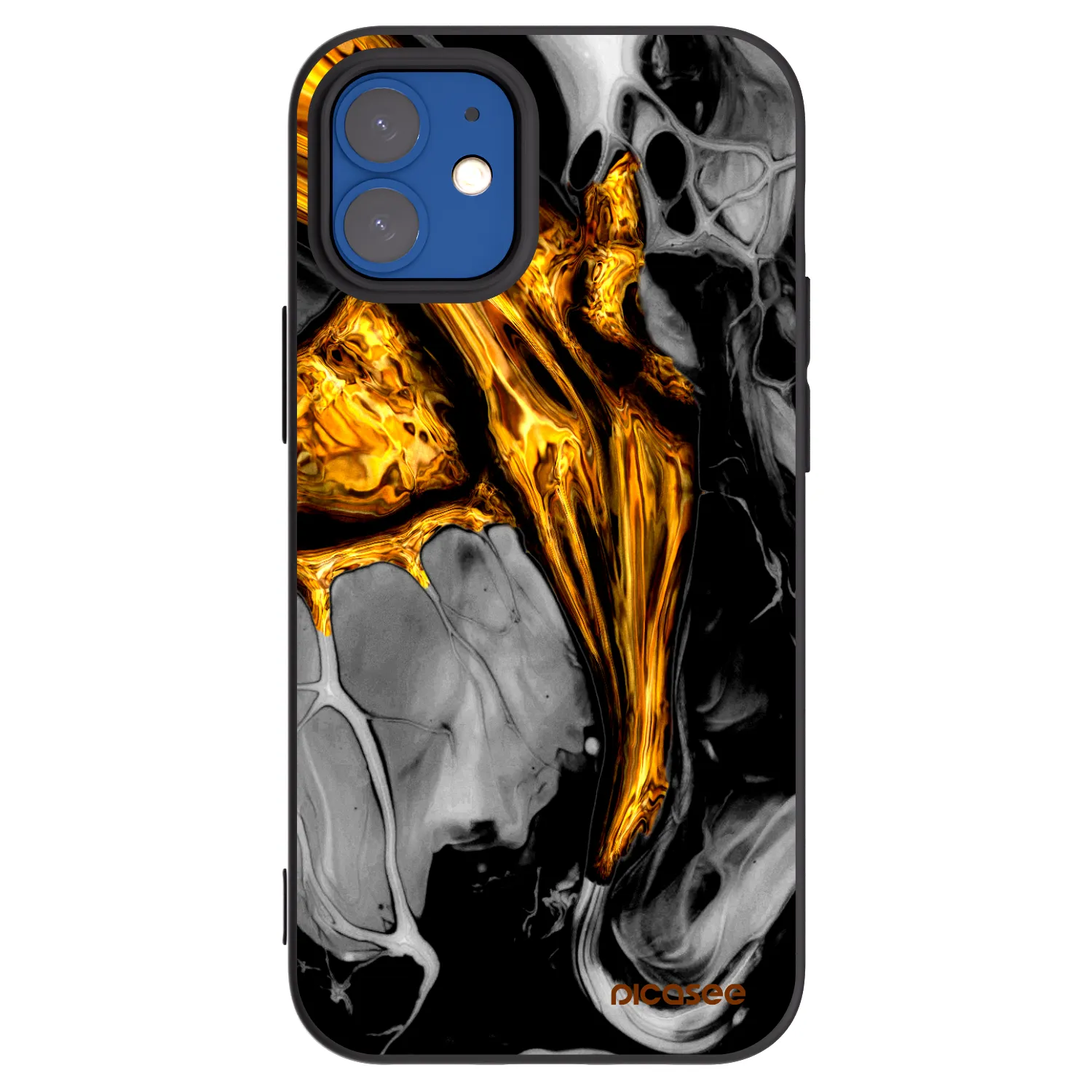 Picasee Μαύρη θήκη σιλικόνης για Apple iPhone 12 mini - Black Gold