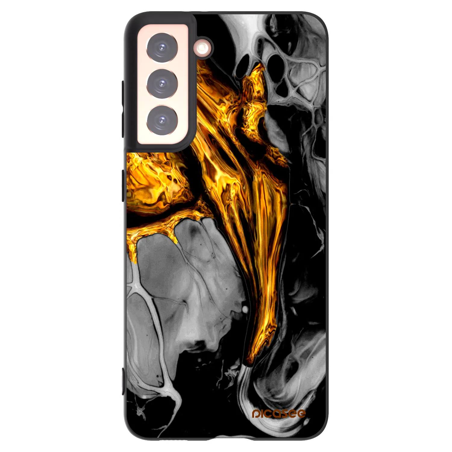 Picasee Μαύρη θήκη σιλικόνης για Samsung Galaxy S21 5G G991B - Black Gold