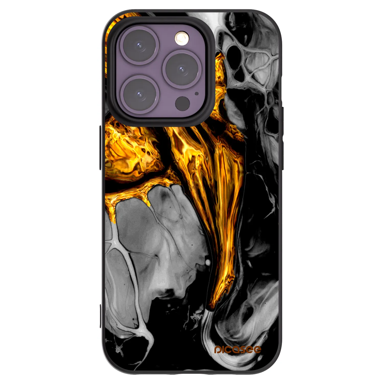 Picasee Μαύρη θήκη σιλικόνης για Apple iPhone 14 Pro - Black Gold