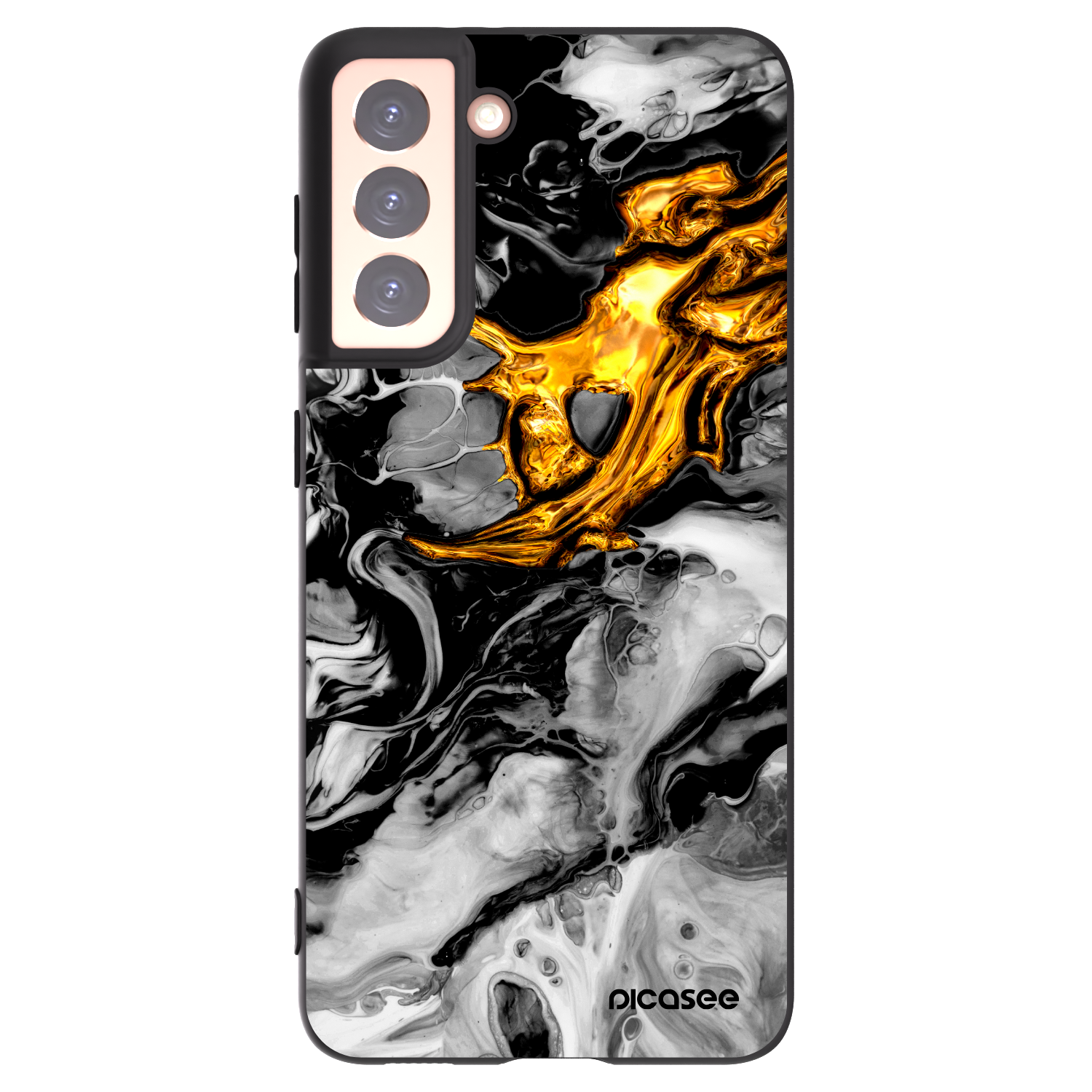 Picasee Μαύρη θήκη σιλικόνης για Samsung Galaxy S21 5G G991B - Black Gold 2