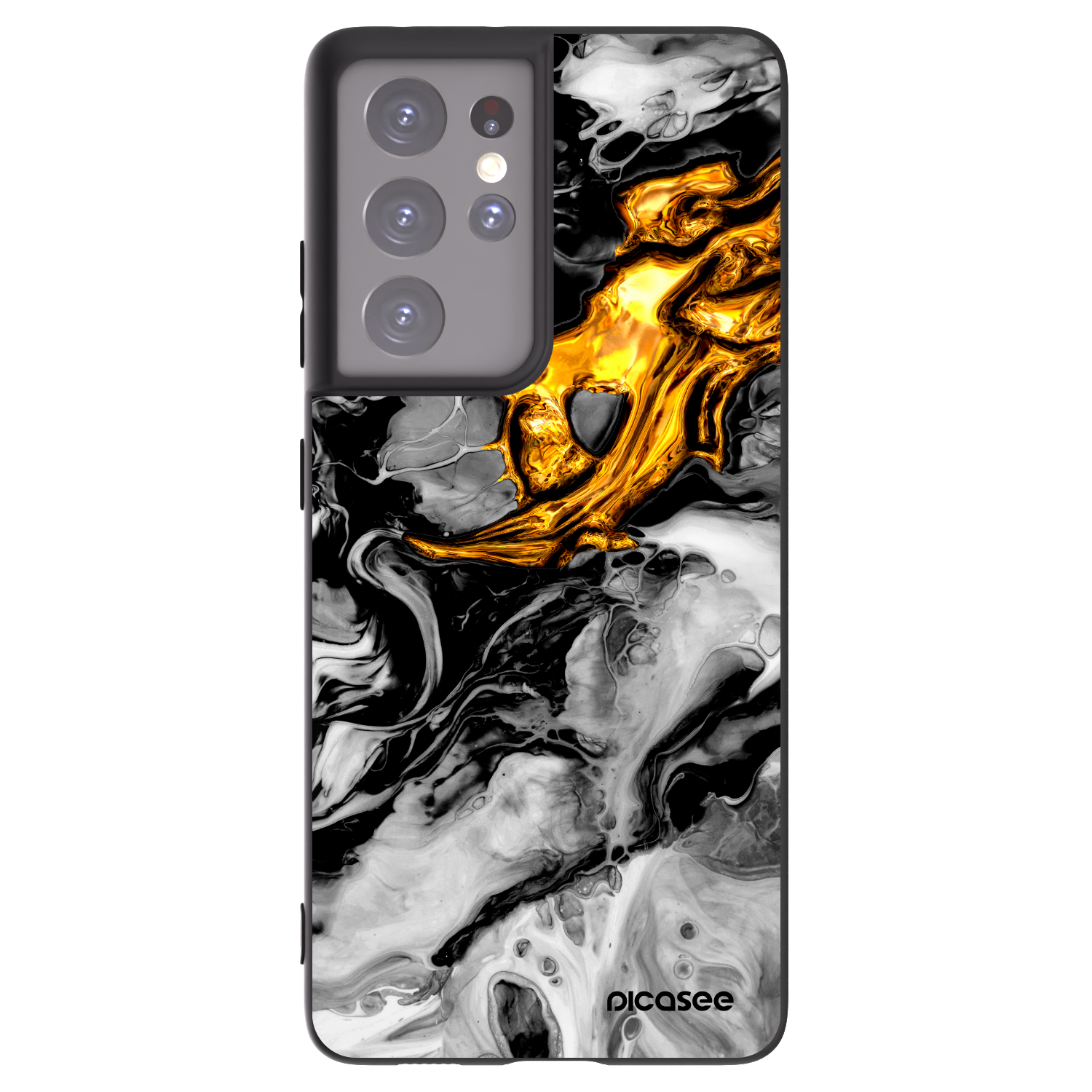 Picasee Μαύρη θήκη σιλικόνης για Samsung Galaxy S21 Ultra 5G G998B - Black Gold 2