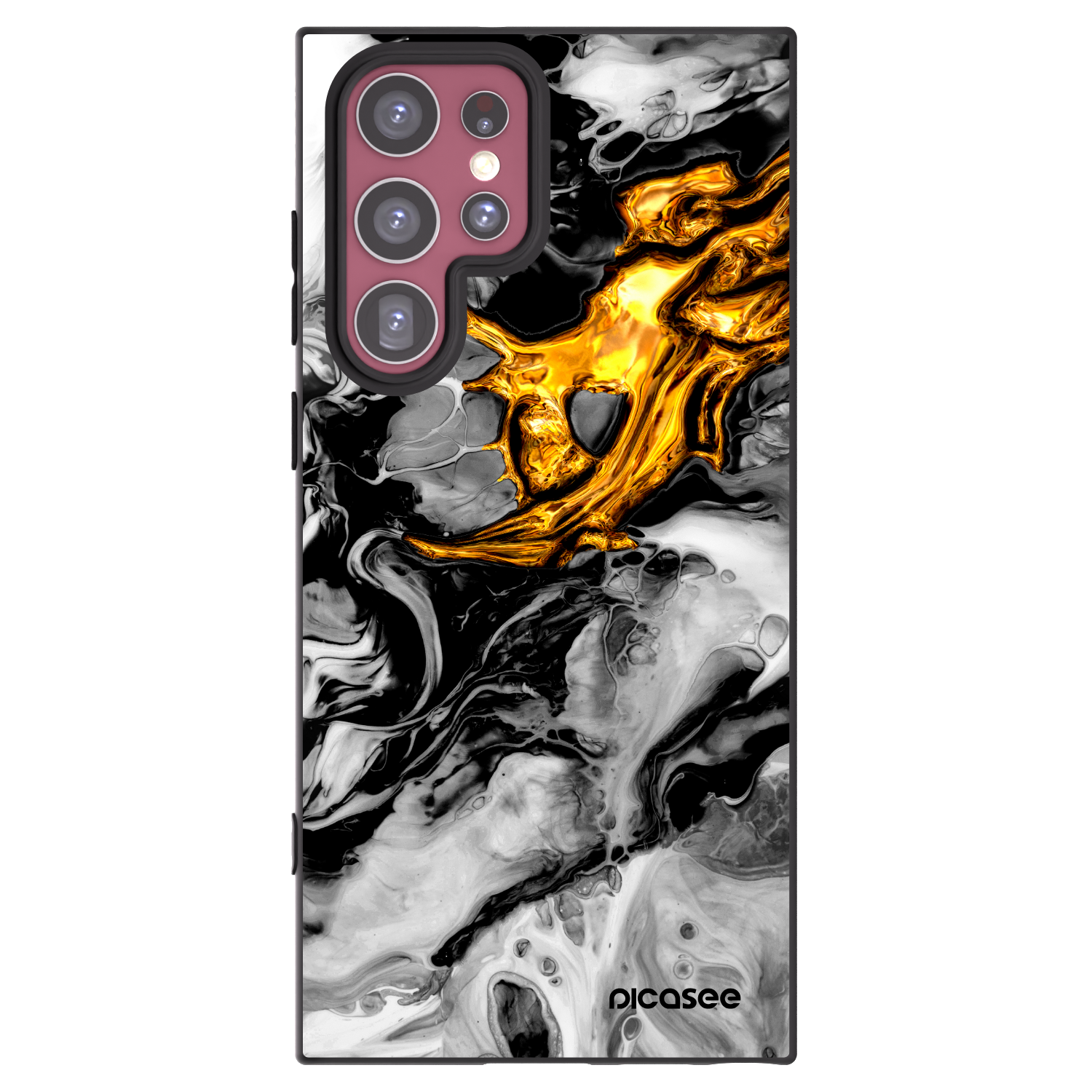Picasee Μαύρη θήκη σιλικόνης για Samsung Galaxy S22 Ultra 5G - Black Gold 2