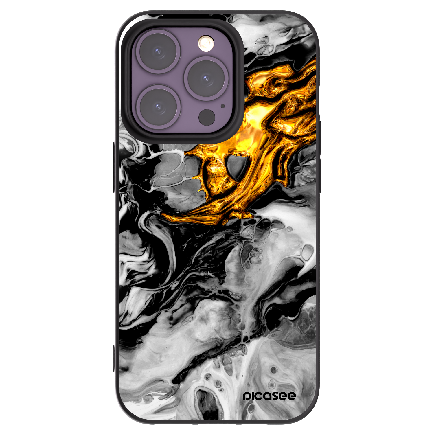 Picasee Μαύρη θήκη σιλικόνης για Apple iPhone 14 Pro - Black Gold 2