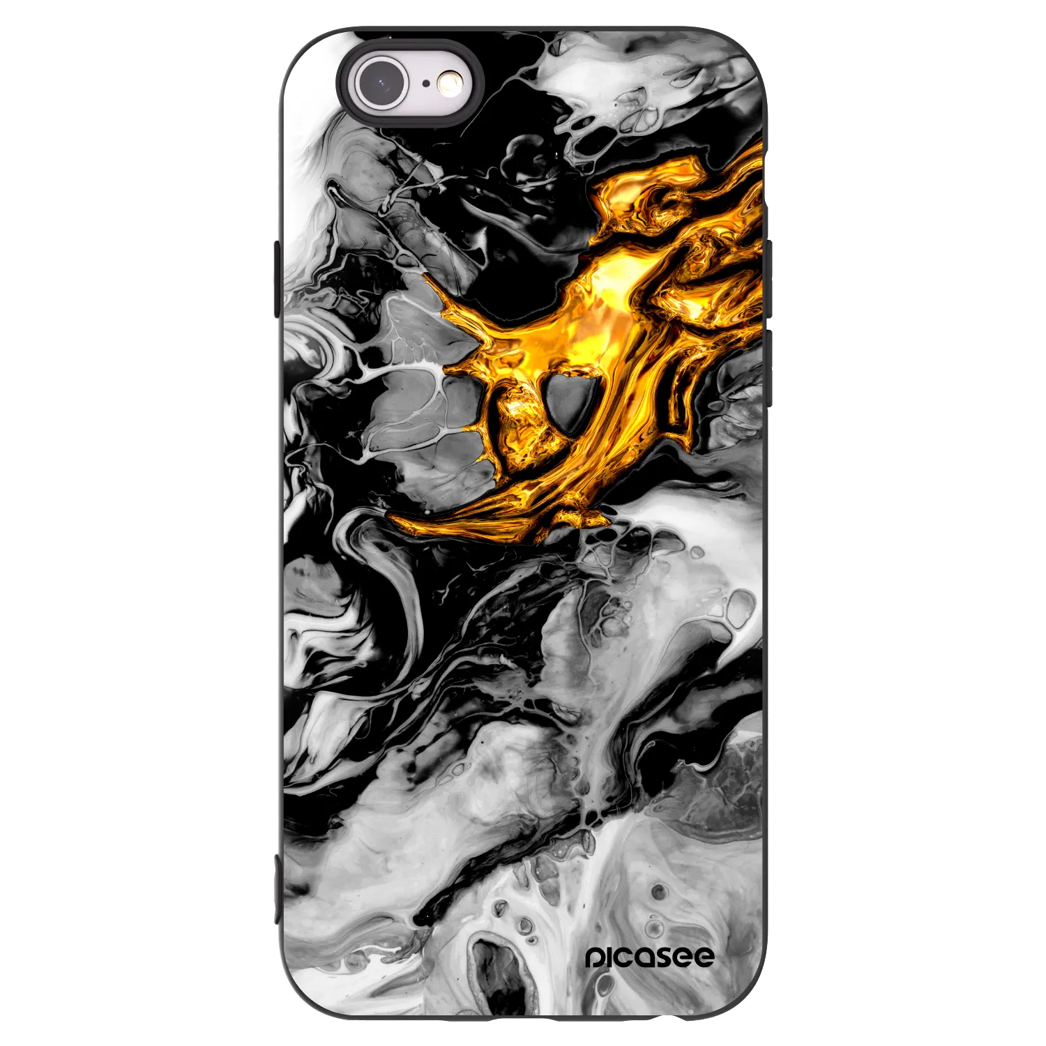 Picasee Μαύρη θήκη σιλικόνης για Apple iPhone 6/6S - Black Gold 2