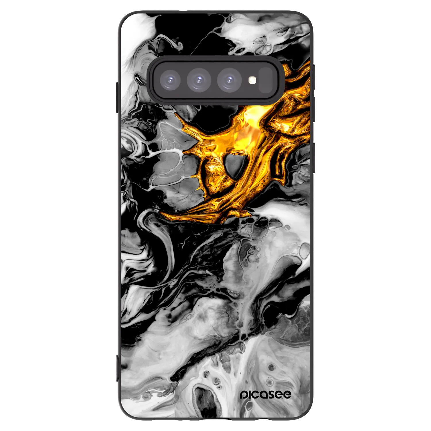 Picasee Μαύρη θήκη σιλικόνης για Samsung Galaxy S10 G973 - Black Gold 2