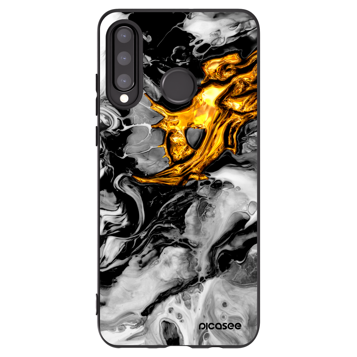 Picasee Μαύρη θήκη σιλικόνης για Huawei P30 Lite - Black Gold 2