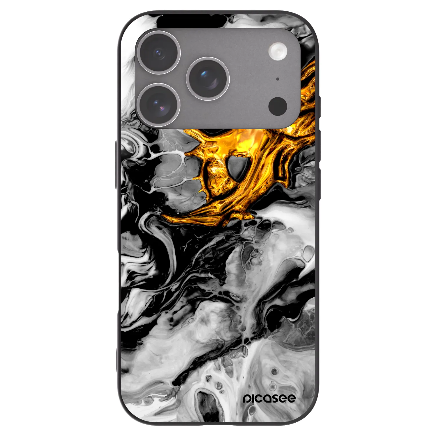 Picasee Μαύρη θήκη σιλικόνης για Apple iPhone 18 Pro - Black Gold 2