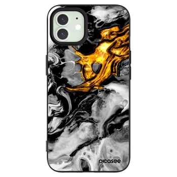 Picasee Μαύρη θήκη σιλικόνης για Apple iPhone 12 - Black Gold 2